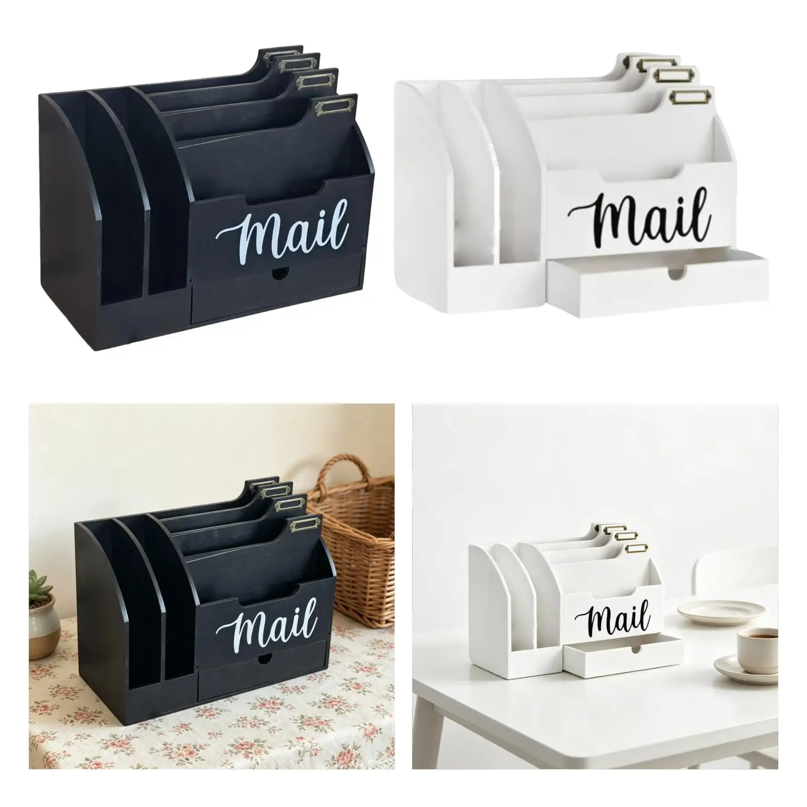 

Desktop Mail Organizer with Drawer Countertop Box Tabletop with Compartments Wooden Mail Sorter Letter Holder for Watches Paper