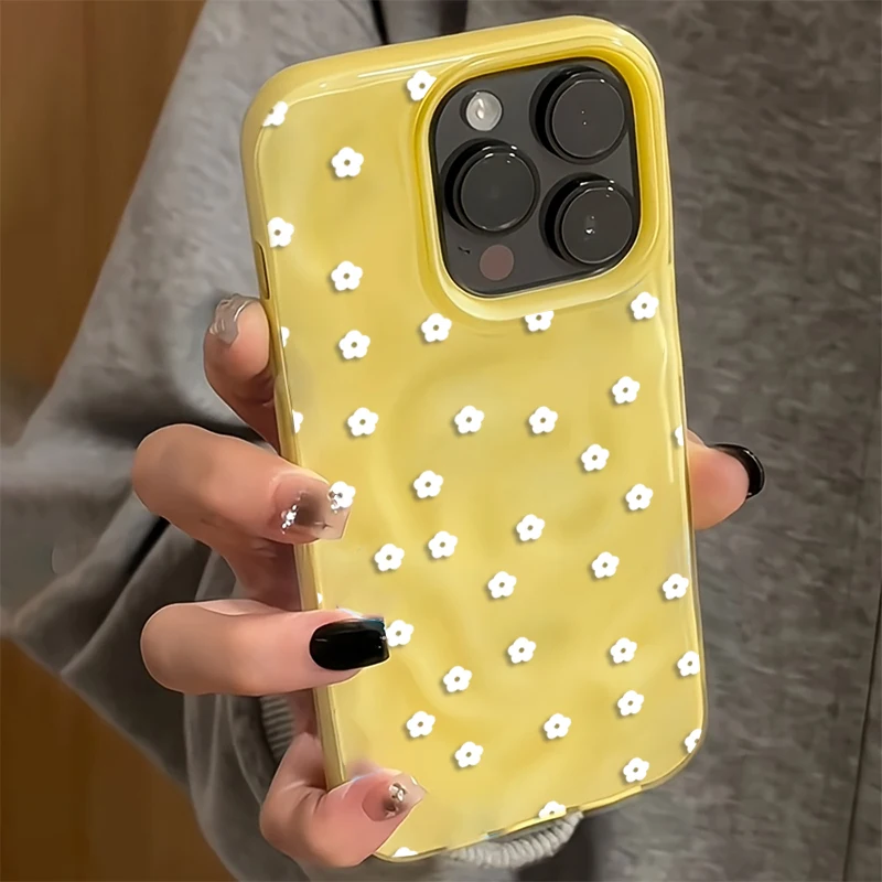 Cute Ditsy Floral White Flower 3D Phone Case for iPhone 17 16 15 Plus 14 Pro 13 12 11 Pro Max 17 Air Soft TPU Shockproof Cover view 3