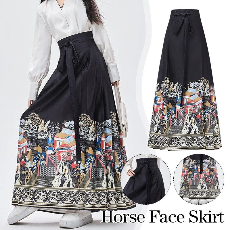 

Modern Elegant Hanfu MaMian Qun Ming Dynasty Horse Face Skirt Lace Up Pleated Chinese Traditional Ancient Hanfu Long Skirts