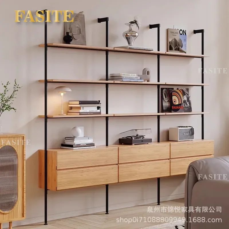 For Solid Wood Wall Mounted Bookshelf Integrated Bookcase Multi Layer Baffle Figure Display Shelf Home Study Bedside Storage