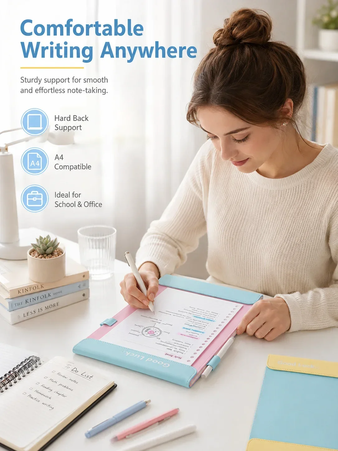 Leather A4 Clipboard Colorblock, Magnetic Folder with Wide Writing Pad, Multi-Function Test Paper Organizer