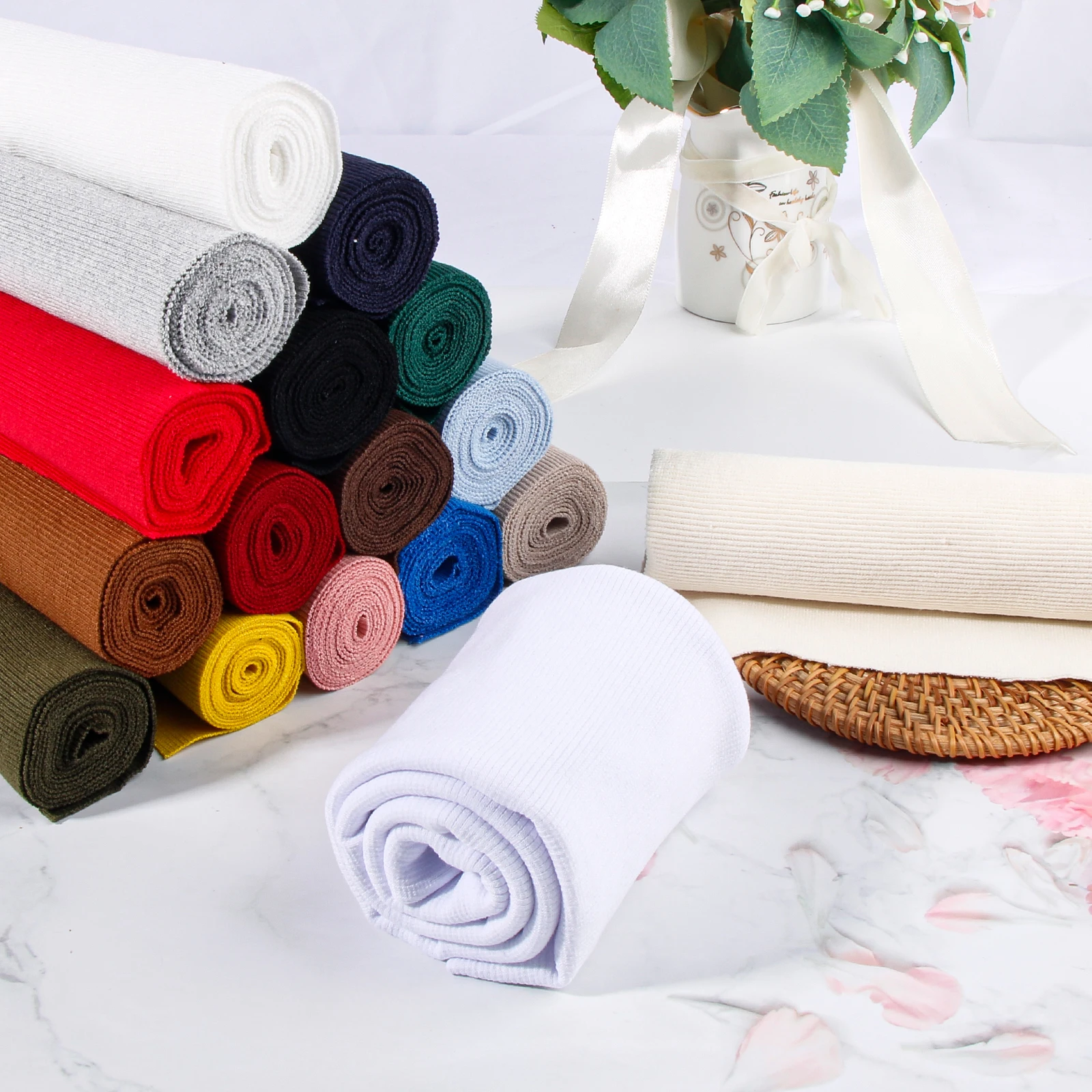 Tela elástica de 20cm x 120cm para puños, tela de punto elástica blanca para pantalones, chaquetas, cinturillas y cuellos.