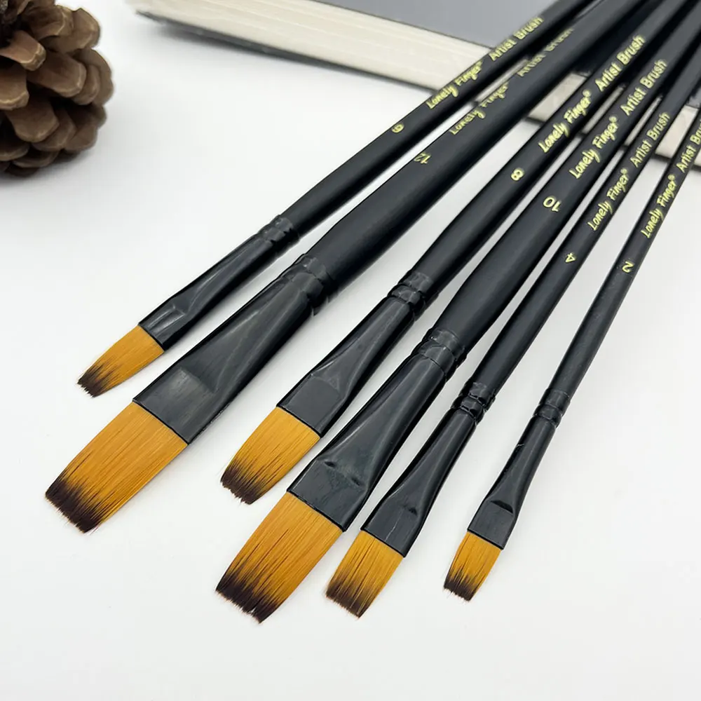 6PCS Flat Paint Brush Set Art Painting Brushes for Acrylic Watercolor Oil Gouache, Craft Detail Face Body Painting Artist Kit
