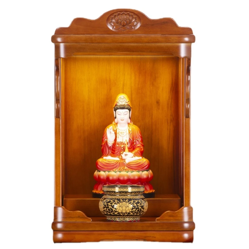 

CX Solid Wood Shrine Wall-Mounted Small Shrine New Chinese Style Hanging onto the Cabinet Avalokitesvara Cabinet