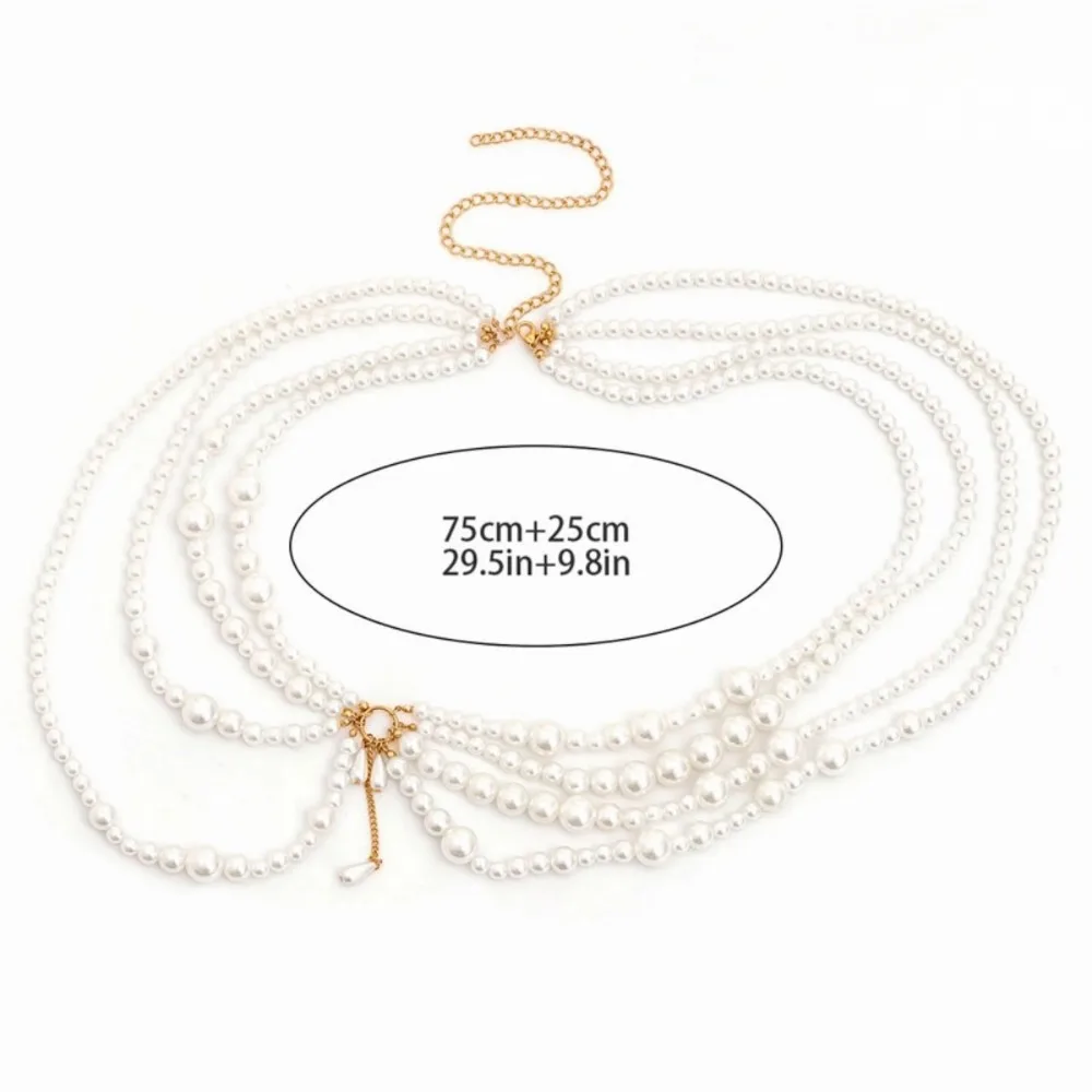 Y2K Jewelry Multilayer Pearl Waist Chain for Women\'s Fashion Retro Character Playing Body Bridal Wedding Accessories Waistband