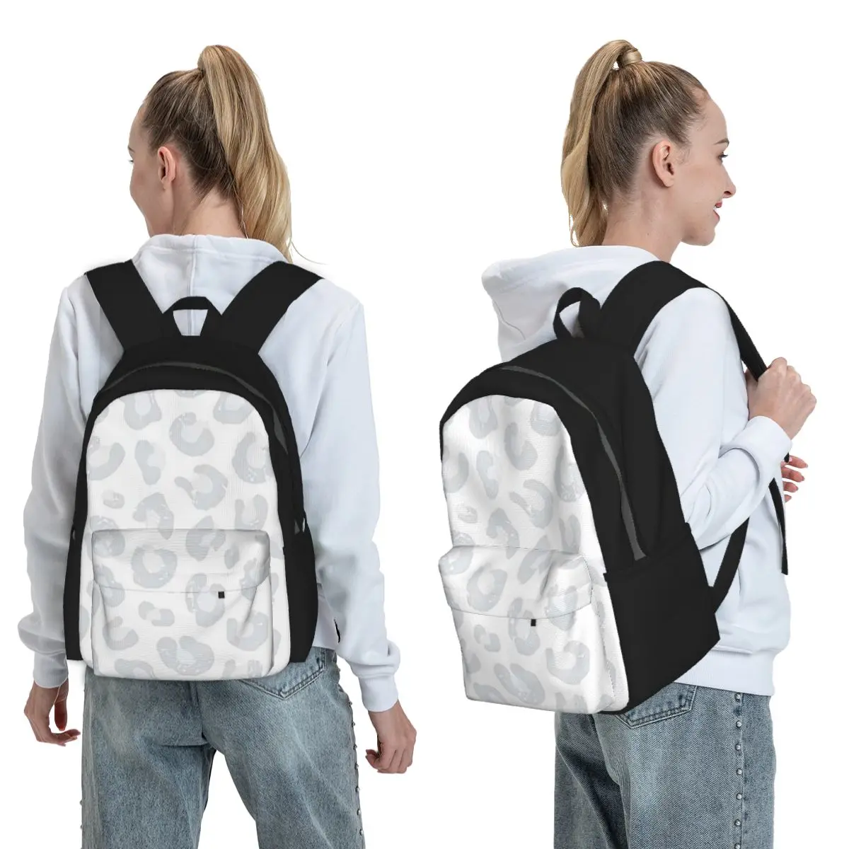 

Leopard Print - Silver Gray And White Backpack Boys Girls BookBag Kids School Bag Laptop Shoulder Bags for Men Women