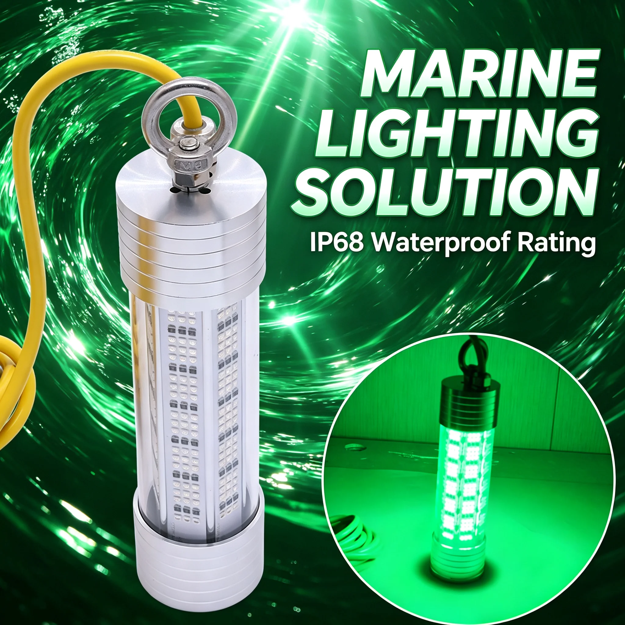 200W Grüne Unterwasser-Angellampe LED Tauchbare Nachtangel-Lampe Fischlocklicht aus Aluminiumlegierung für Salzwasser – Detail 1