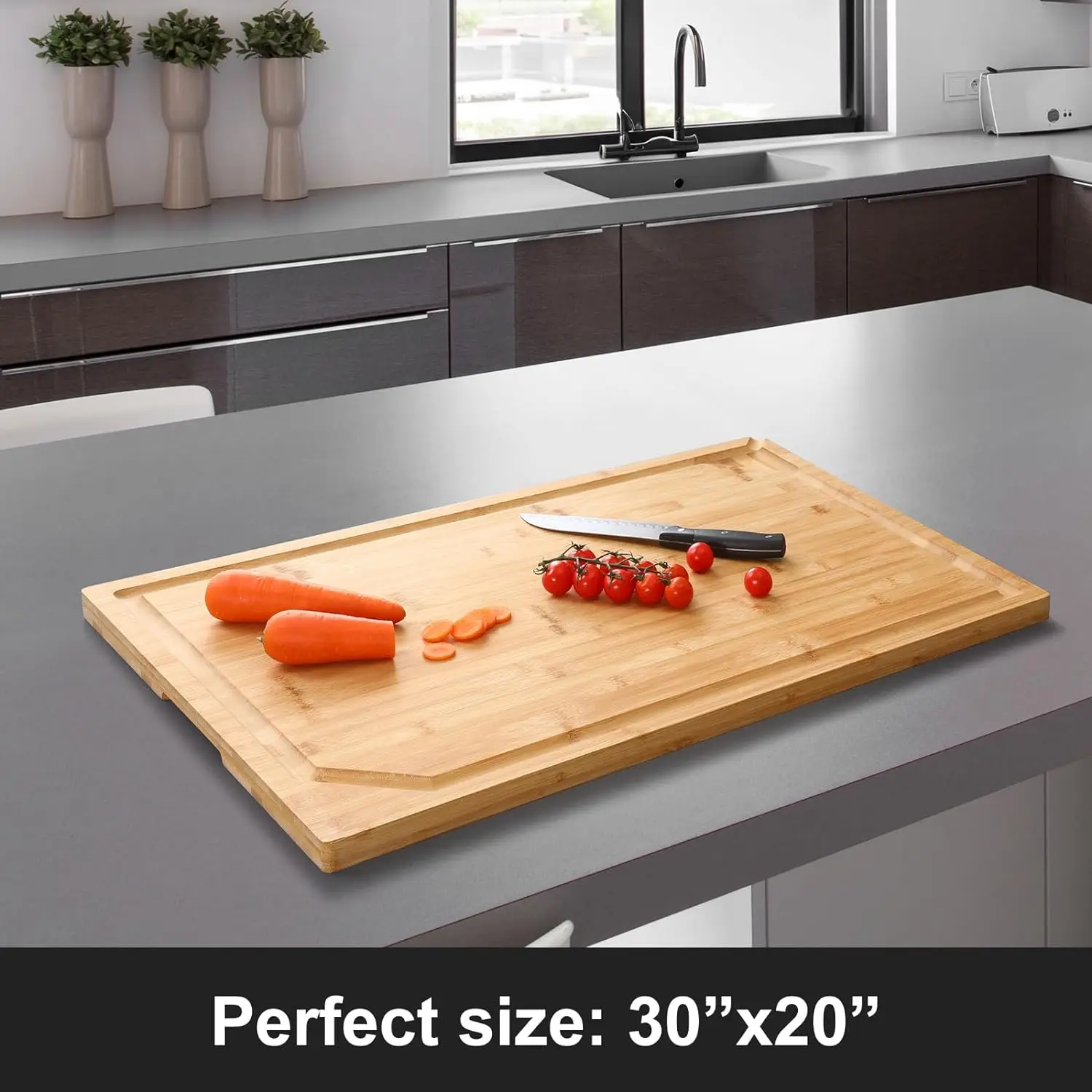 30 x 20 Extra Large Bamboo Cutting Board for Kitchen Cutting Board Stove Top Cover Butcher Block Chopping Board with Handle