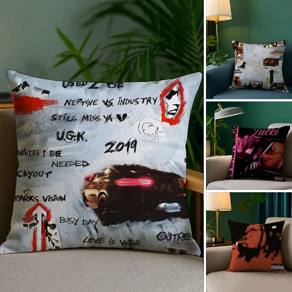 

Rapper WAKE UP LUCKI Pillow Case Anti-dustmite Pillowcase Invisible zipper silky short plush Sofa cushion cover