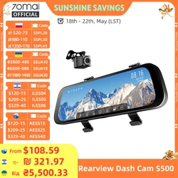70mai Rearview Dash Cam S500 9.35'' Touch Screen 70mai S500 Car DVR 3K Super Capacitor Dual-Channel HDR Voice Control 24H Park