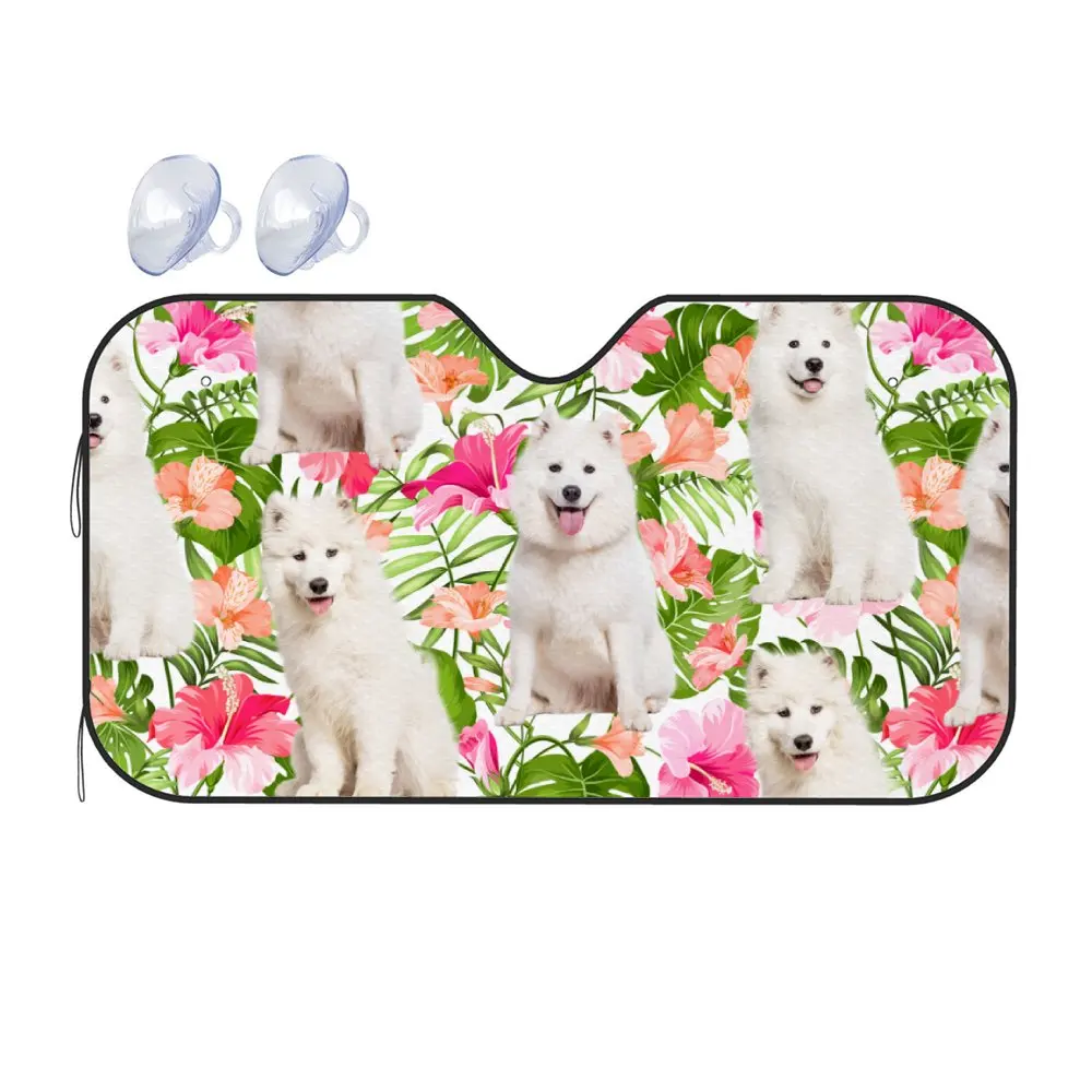 Tropica Samoyed Car Interior Front Windshield Sun Shade, Tropica Cocker Spaniel Sunshade for Truck SUV- Blocks Uv Rays Protector