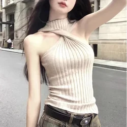 Halter Twist Vest Tee Women Sexy Strapless Chic Knitted High Street Sweater Fashion Harajuku Elegant Slim Elastic Female Tank