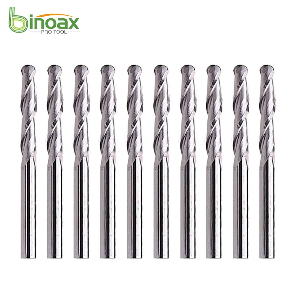 Binoax 10pcs 22mm Carbide Ball Nose End Mills CNC Router Bits 3.175mm Double Flute Spiral Set Tool