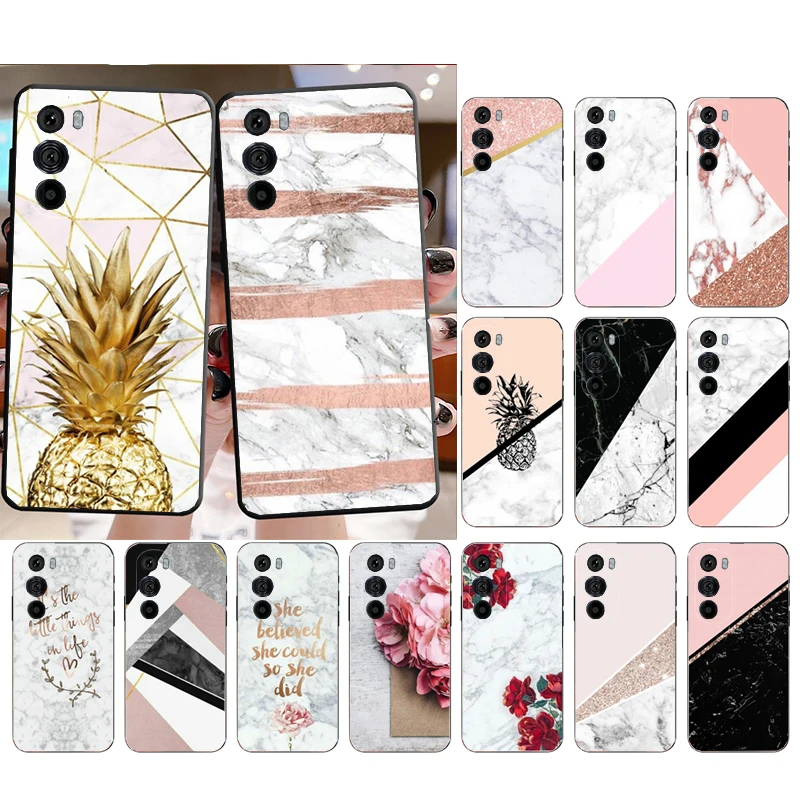 حافظة هاتف لهاتف موتورولا إيدج 50 40 برو 60 50 40 30 Ultra Neo Fusion Moto G85 G72 G53 G54 G84 G13 G32 كلمة أناناس رخامية فنية