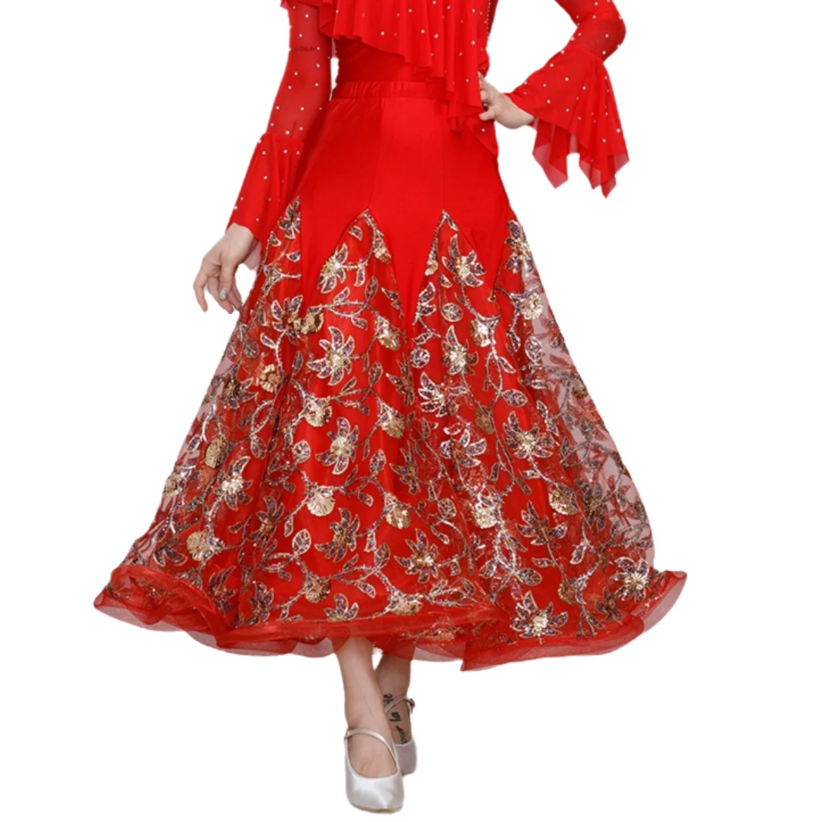 Floral Ballroom Skirt for Women Waltz Skirt Dance Clothes Spanish Flamenco Dance Skirt Party Club Skirt