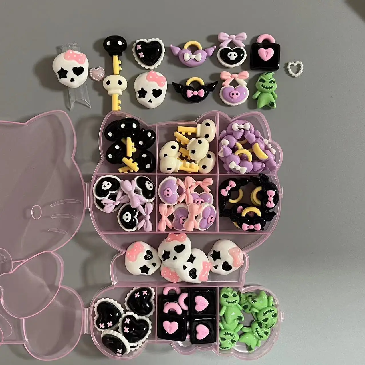 60Pcs Cute Pink Skull Girl Bow Scream Heart Large XXXL Long Nail Art Decoration Accessories Halloween Diy Phone Case Charms