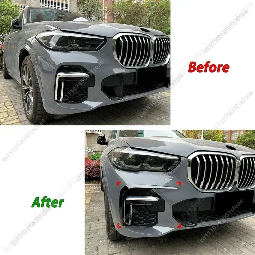 BMW X5 G05 M 스포츠 2019-2022용 2피스 프론트 범퍼 립 스포일러 사이드 스플리터 디퓨저 바디킷 튜닝 윈드 나이프 스티커 커버 썸네일 2