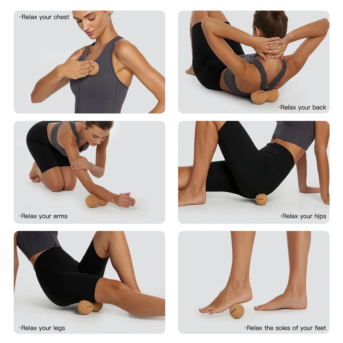 Yoga Cork Peanut-Shaped Roller Set for Muscle Soreness Relief Forward & Backward Rolling Stretches Fitness Exercise Equipme