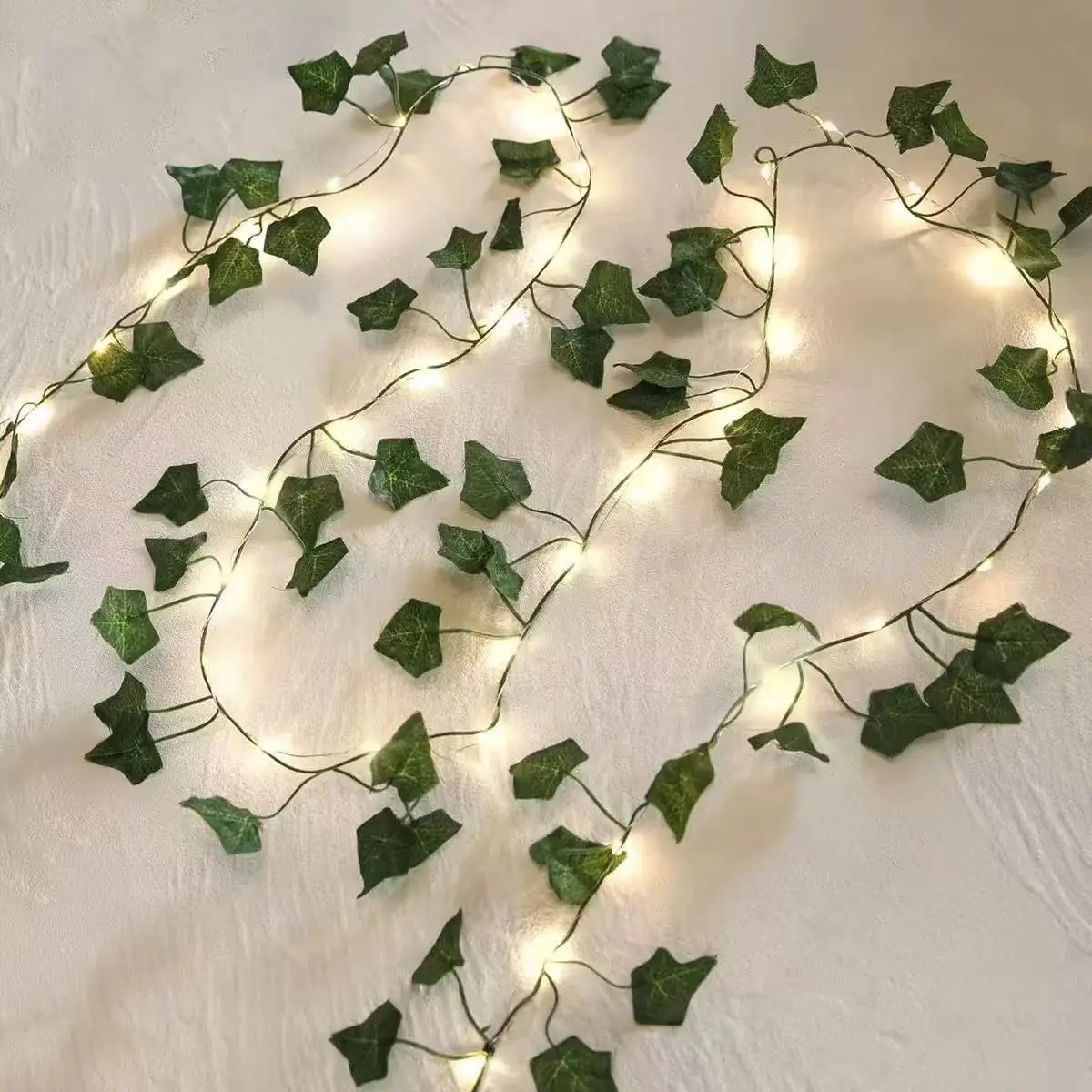 10 meters with 100 lights LED copper wire lamp simulation green plant ivy vine battery box solar outdoor courtyard light