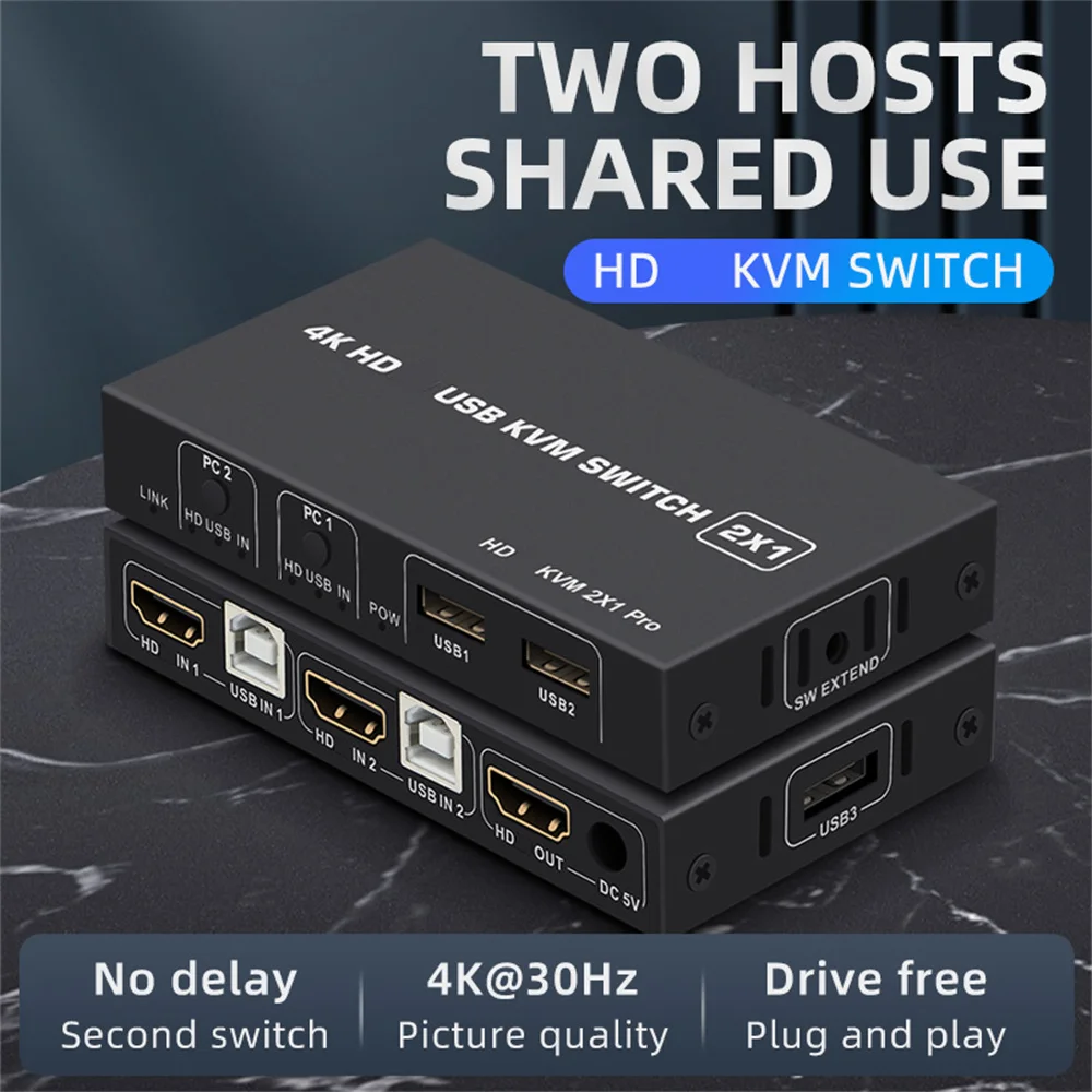 2  In 1 Out 4KX2K USB HDMI-compatible KVM Switch Box For 2 PC Sharing Keyboard Mouse Printer Video Display USB Switch Splitter