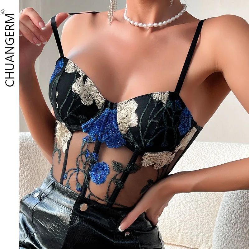 

CHUANGERM Sexy Tank Top Women Shirt Camis Cropped Blusas Shaper Clothing Camiseta Mujer Club Summer Crop Tops Ladies Corset