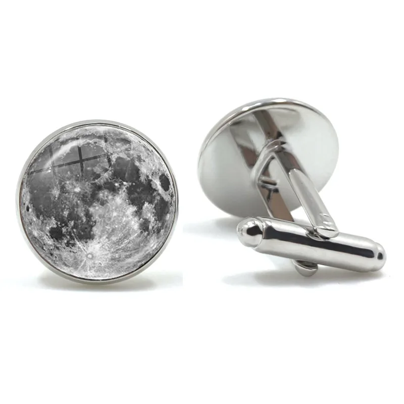 Phase Of The Moon Pattern Cufflinks 16mm Glass Cabochon New Moon Lunar Eclipse Cuff-link Jewelry for Astronomy Enthusiast Gift