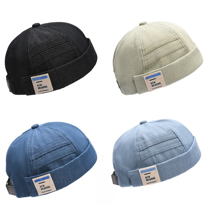 Unisex Bonnets Retro Dome Melon Brimless BeanieMen Women Cap Skullcap Sailor Cotton Mechanic Trendy Elastic Panels Docker Hat