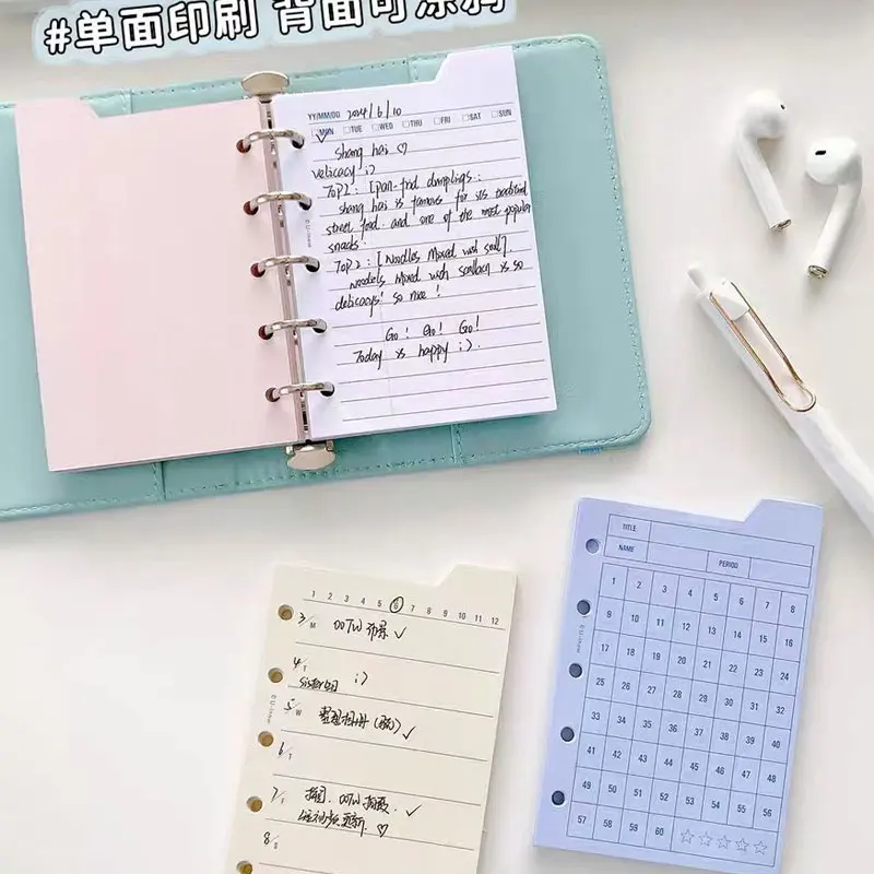 30Sheets M5 5Holes Colorful Loose Leaf Notebook Refill Spiral Binder Inner Page Weekly Monthly To Do Inside Paper Stationery