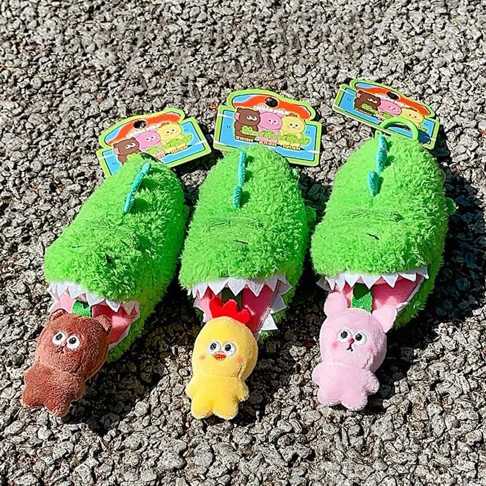 Yellow Soft Cartoon Crocodile Pendants Funny Rabbit Drawstring Bear Doll Chick Furry Plush Animal Key Ring Kids