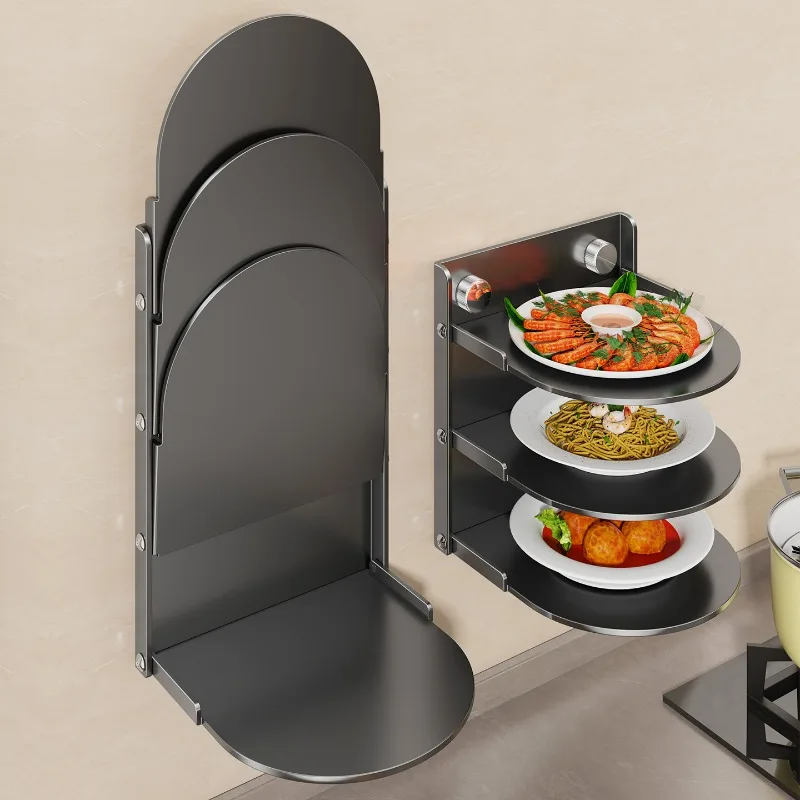 Kitchen Thickened Rack Suction Cup Multi-layer Folding Hot Pot Ingredients Side Dish Household Wall-mounted Storage Shelf