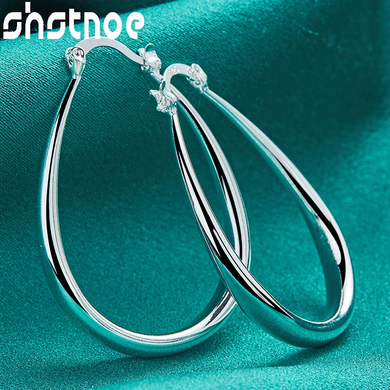 SHSTONE 925 Sterling Silver Smooth U Shaped Hoop Earring For Women Party Engagement Wedding Classics Fine Jewelry Birthday Gifts