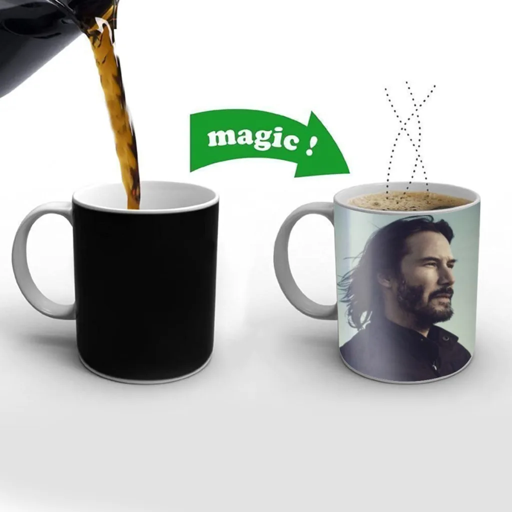 

keanu Reeves Magic Hot Cold Heat Temperature Sensitive Color-Changing Coffee Tea Milk Mug Cup