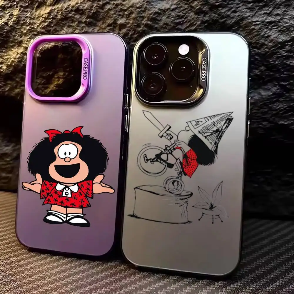 

Cute M-Mafalda C-Cartoon Phone Case For iPhone17,16,15,14,13,12,11 Plus,Pro Max Colored Silver Plated Inside Cover