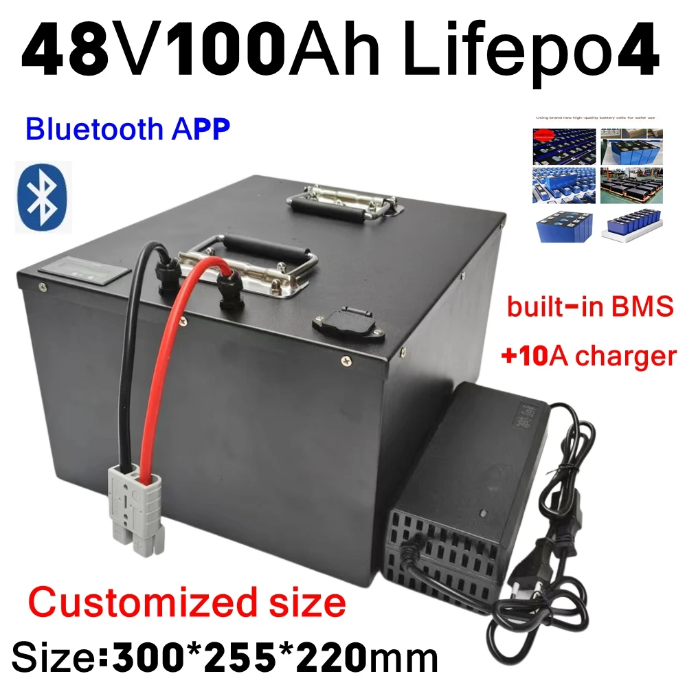 Batterie Lifepo4 avec BMS, 48V, 100Ah, pour machine agricole 7000W, tricycle, moto, bateau, voiture, scooter, vélo électrique, c