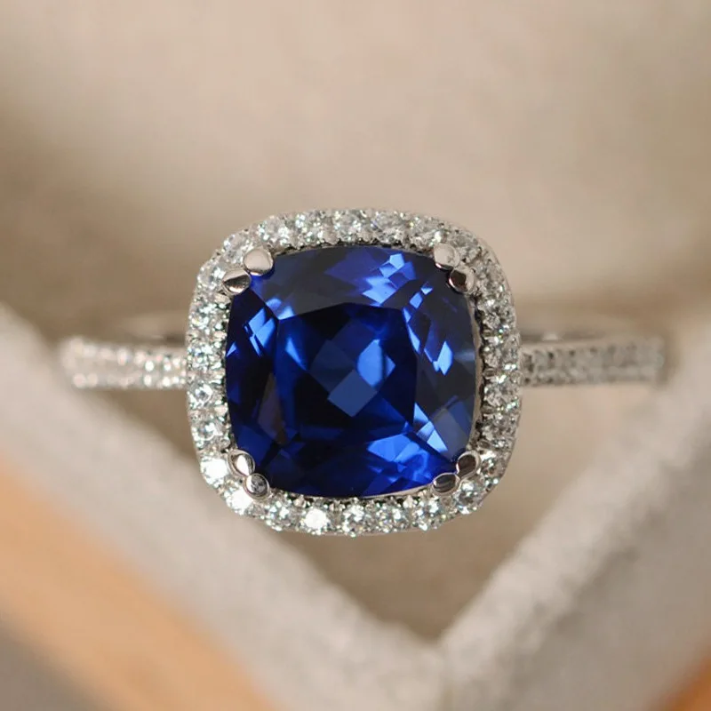 Women's Silver Plated Rings Ruby Emerald Sapphire Wedding Engagement Jewelry Wholesale Hot Selling Fashion Accessories
