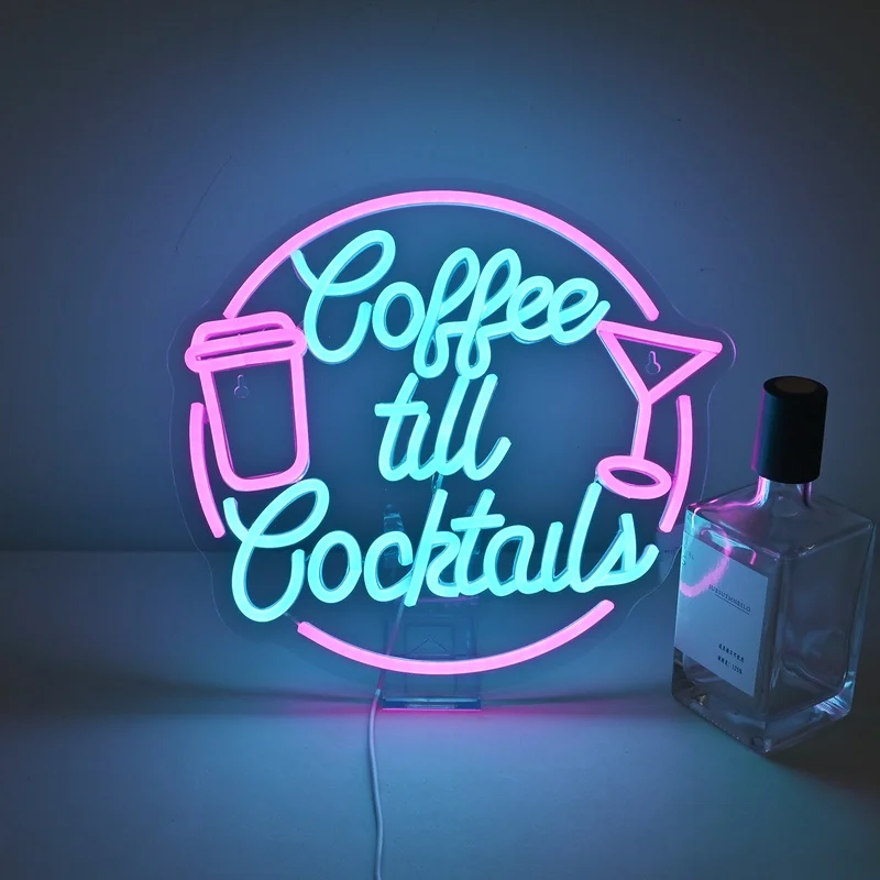 

Coffee Till Cocktail Neon Signs Custom For Office Hotel Restaurant Art Wall Decor 5/12V USB For Pub Cafe Recreation Wall Decor