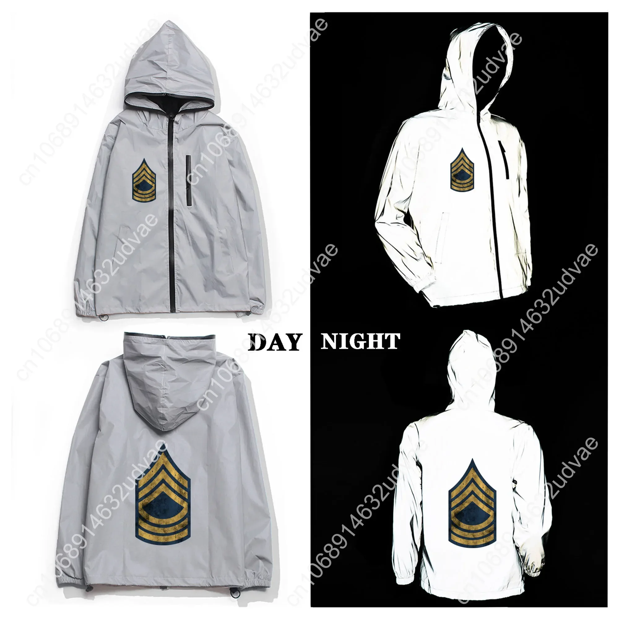 US Army Rank Master Sergeant E8 MSG Reflective Jacket Mens Womens Coat Hooded Windbreaker Runing Jackets Customized Hoodie