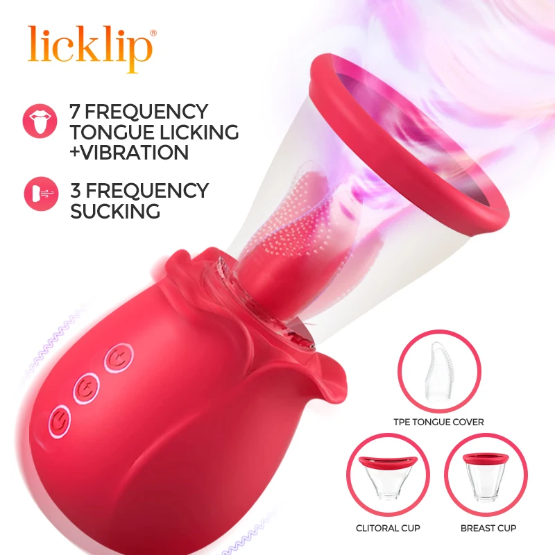 LICKLIP Rose Vibrators with Suction Cups Nipple Sucking Sex Toys for Woman G-Spot Tongue Licking Clitoris Stimulator Adult Gift