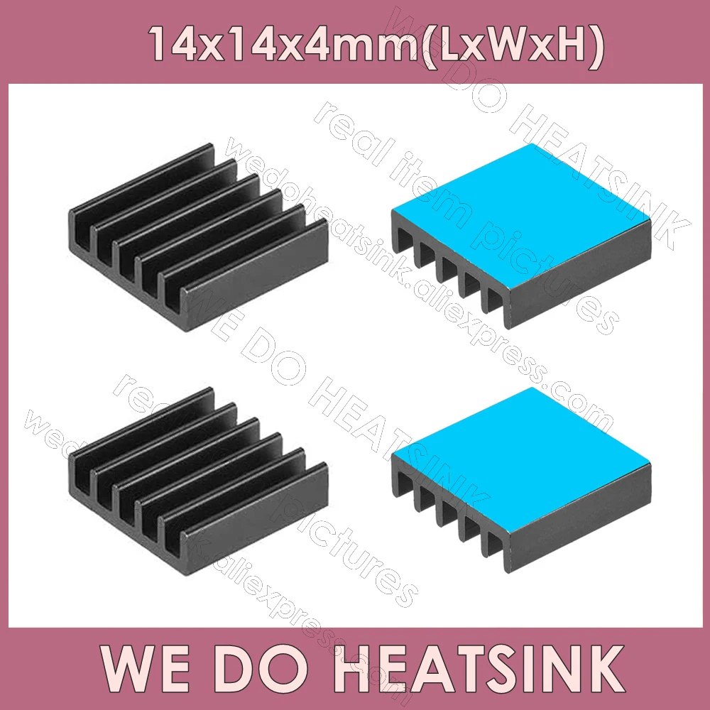 

WE DO HEATSINK 14x14x4mm Without or With Thermal Pad Black Adhesive Thermal Tape Applied Aluminum Heat Sink