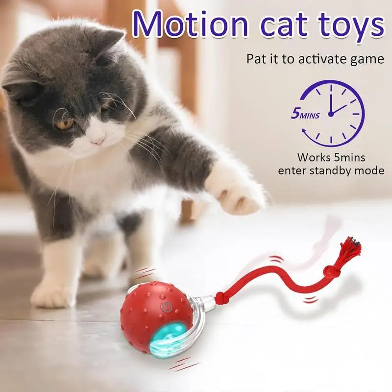 Cat Interactive Ball Toys 3 Mode Automatic Rolling Ball Faux Tail Rechargeable Smart Pet Electric Toy Cat Training Imitate Mouse