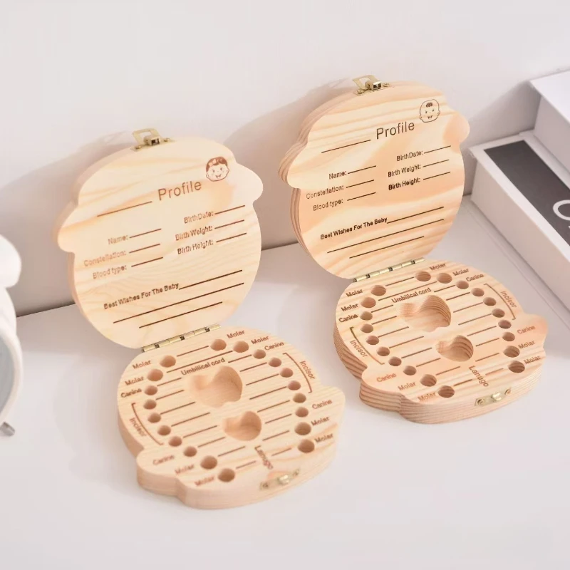 Personalized Wooden Baby Tooth Box Milk Tooth Fetal Hair Umbilical Cord Keepsake Box Boys Girls Newborn Memorial Gift