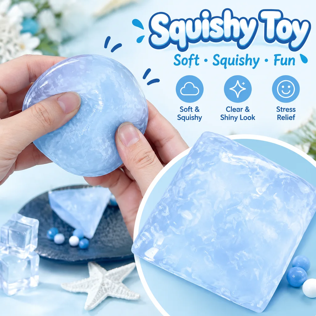 Squishy Square Transparent Ocean Mousse Squeeze Toy Super Soft Circle Antistress Fidget Pinch Decompression Sensory Toy