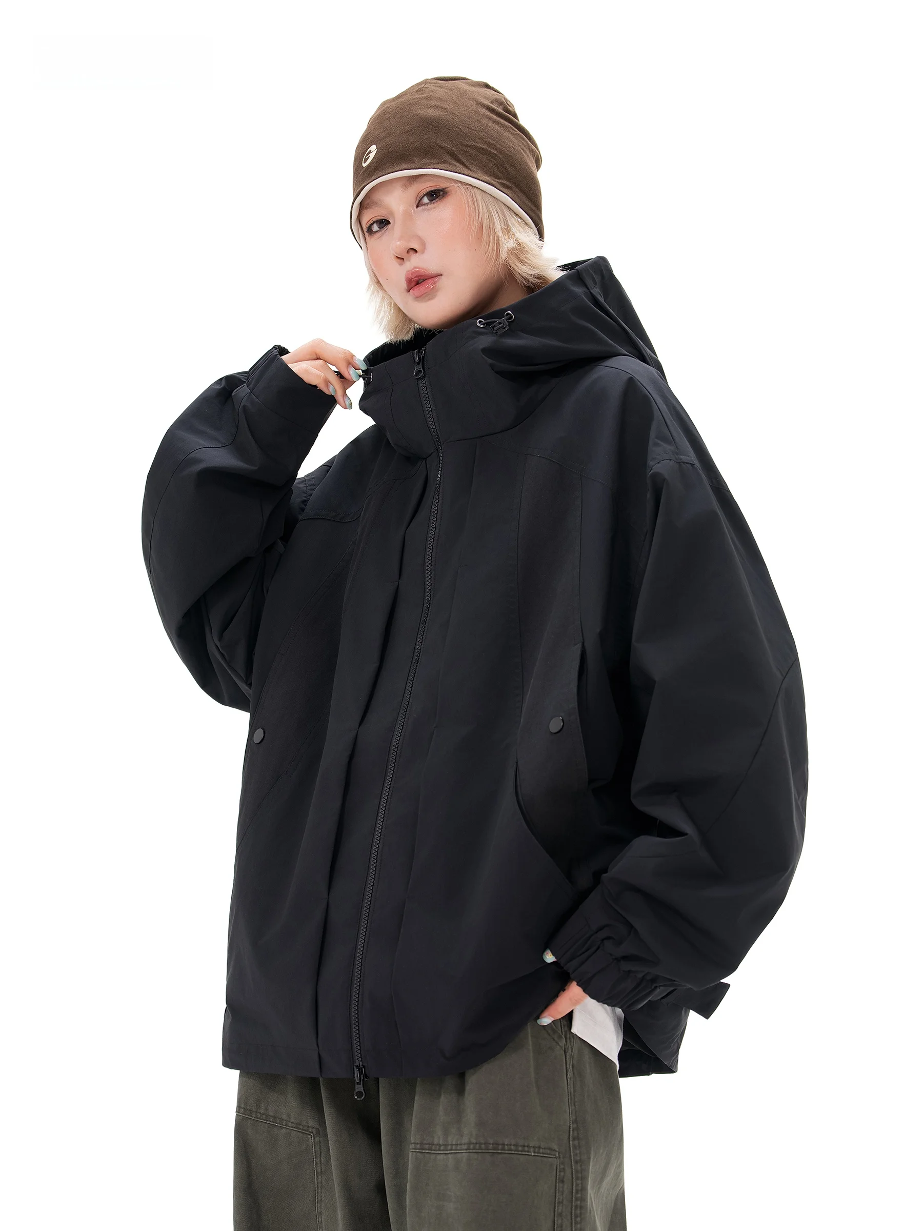 AOGZ American Functional Hooded Jacket Unisex Outdoor Deconstructed High-End Workwear Windproof Polyester Long Sleeve Zipper
