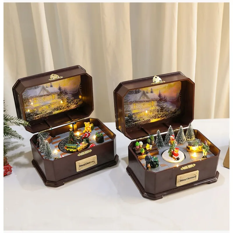 Hot Selling Kerst Muziekdoos Kerstversiering Speelgoed Draaien Lichtgevend met Muziek USB Batterij Tweeërlei gebruik Kinderen Geschenken