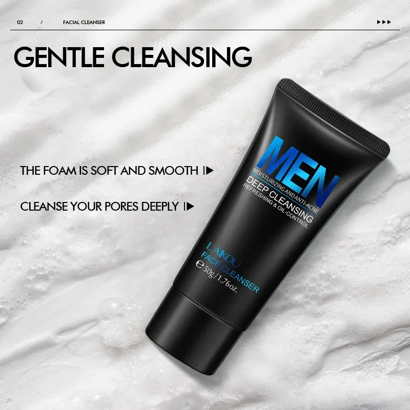 LAIKOU Men Facial Cleanser Face Wash Moisturizing Man Skin Care Oil Control Blackhead Remove Scrub Cosmetics Deep Cleansing 50g
