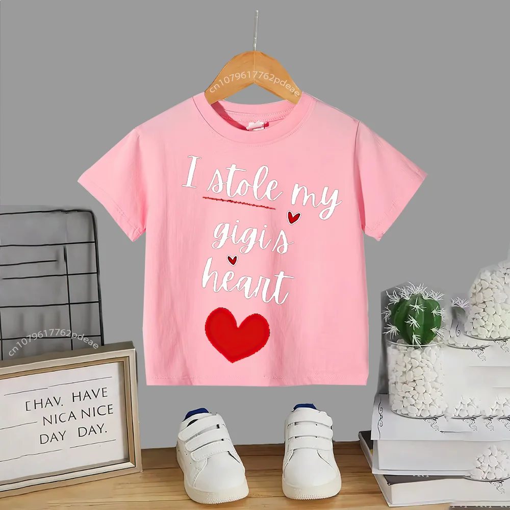 Cute kids Summer clothing Small Love doll Short sleeve cotton T-shirt Cute boys and girls cozy top Cotton T-shirt