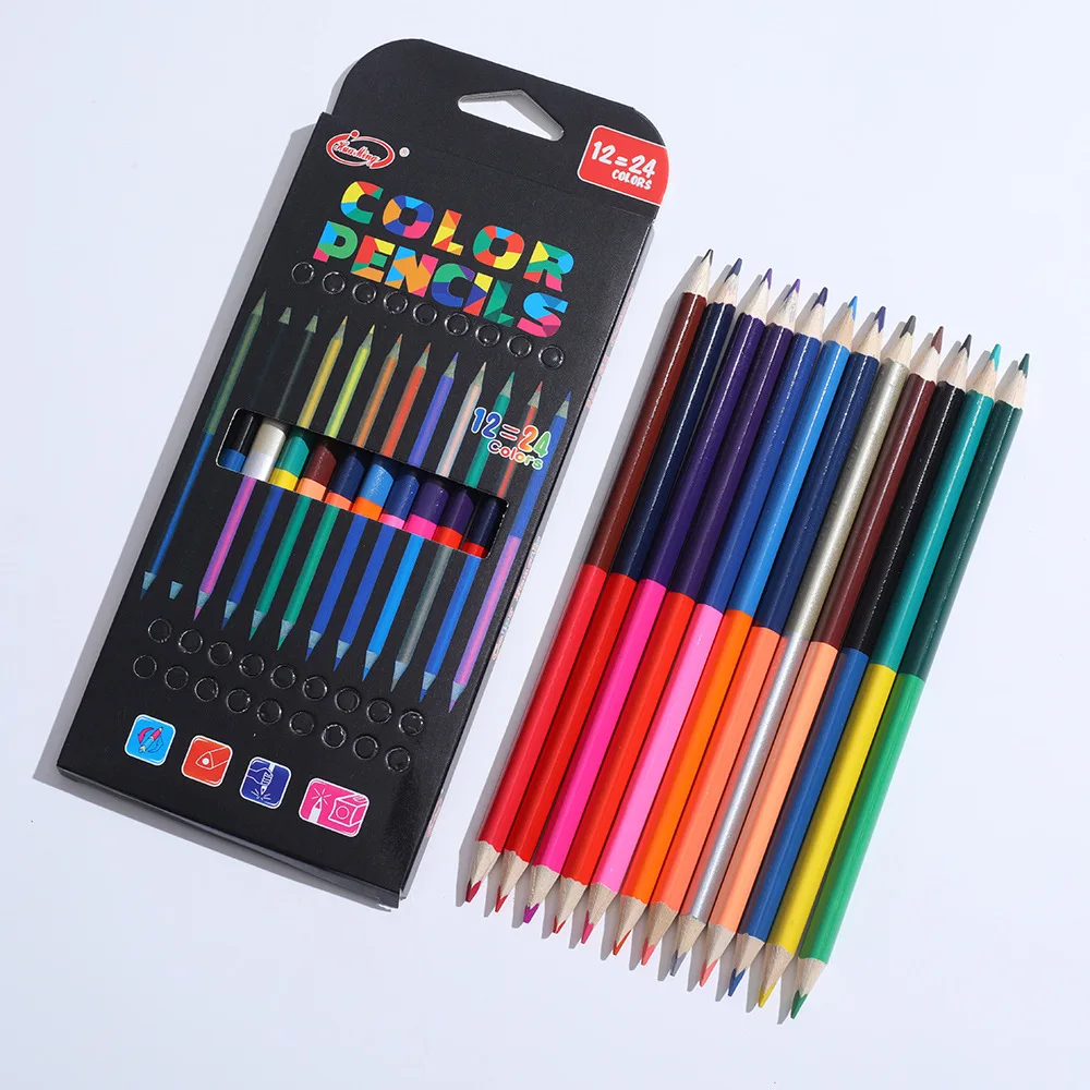 12pcs/set Dual-color Pencil Set Total 24 Colors, Dual-headed Colored Pencils, Student Painting/Drawing/Marking Colored Pencils