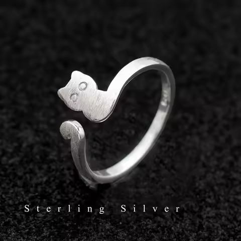 Buyee 925 Sterling Silver Fashion Ring Finger Elegant Cat Animal Open Ring for Women Girl Fashion Party Fine Jewelry Circle