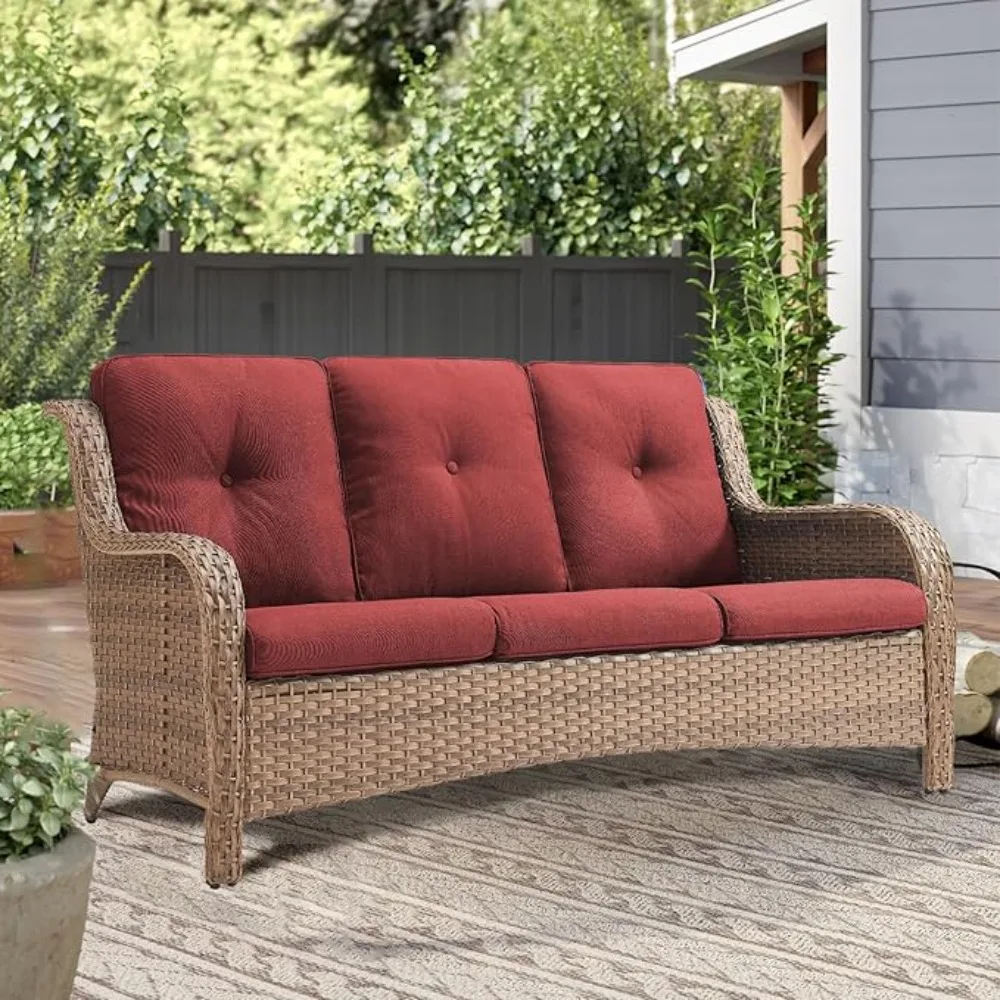 

Outdoor Couch All Weather PE Wicker Patio Sofa Outdoor Sofa Deep Seating for Porch Deck Backyard-Yellow/Beige