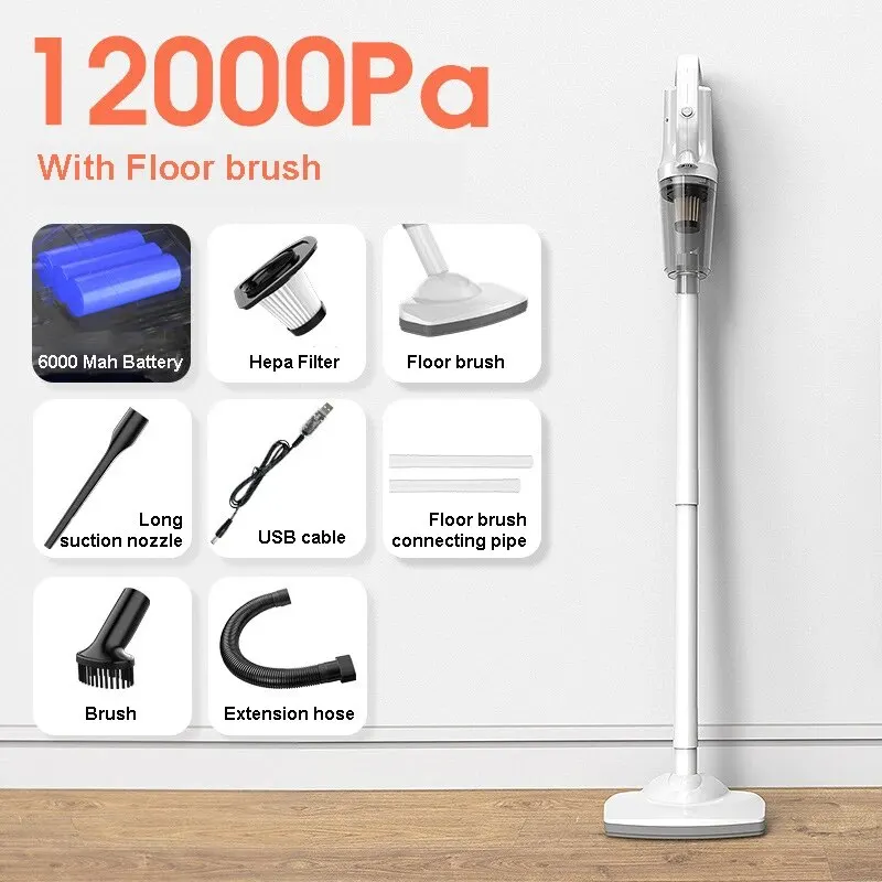 Cordless Vacuum Cleaners Lightweight USB Rechargeable 120000 Pa Powerful Suction Handheld for Car Home Pet Hair